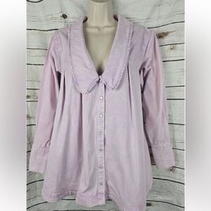 Free People Purple Pink Denim Charlie Top SX Pearl Snap Front Swing Collared